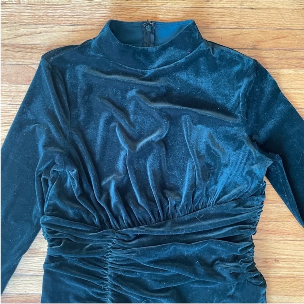 Express Velvet Body Contour Mock Neck Ruched Mini Dress - Picture 3 of 9
